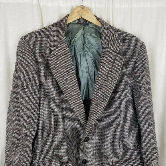 Vintage HARRIS Tweed Blazer Wool Sport Coat Jacket Mens 40 42 USA Mid Century - Picture 2 of 7